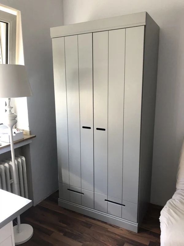 Kleiderschrank grau mit 2 Schubladen, Schrank grau, Breite 94 cm