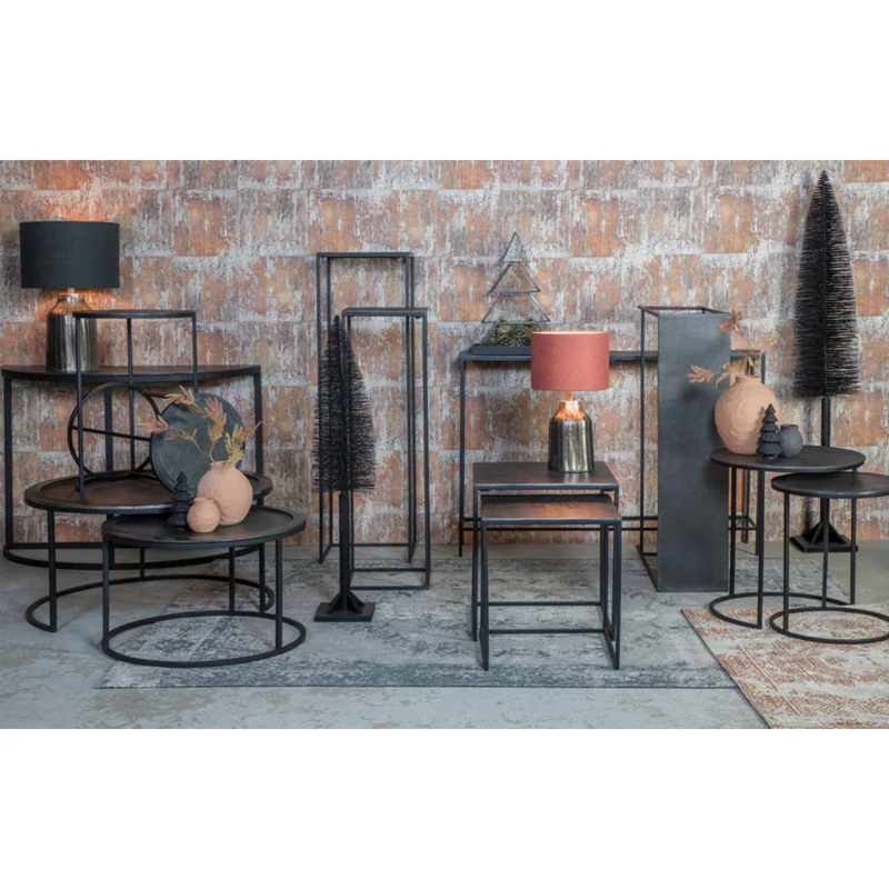 Säule schwarz Metall 2er Set, Dekosäule schwarz Metall, Beistelltisch Metall schwarz, Höhe 100 cm