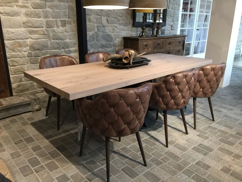 Esstisch Eiche Tischplatte, Tisch Eiche-Tischplatte Industriedesign, Tischgestell aus Metall, Maße 260 x 100 cm