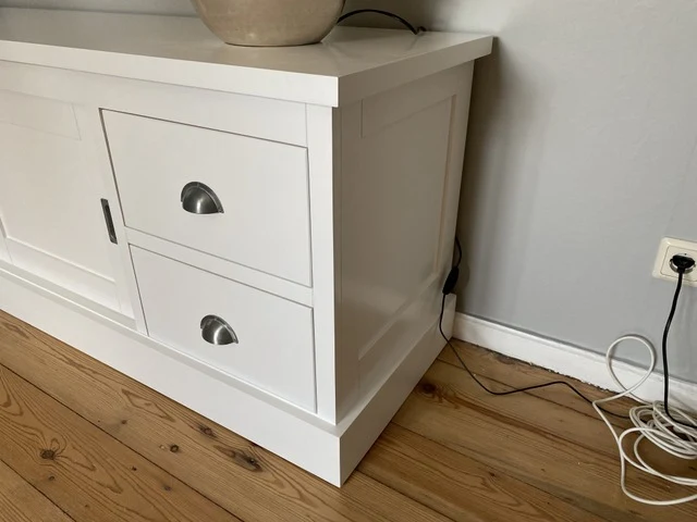 TV Schrank grau vier Schubladen Landhausstil , Lowboard grau mit Schiebetüren Landhaus, Breite 200 cm