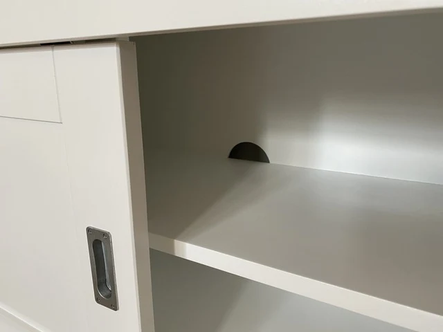 TV Schrank grau vier Schubladen Landhausstil , Lowboard grau mit Schiebetüren Landhaus, Breite 200 cm
