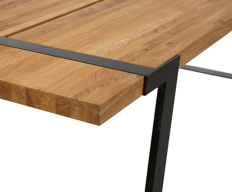 Esstisch Eiche-Natur Tischplatte, Tisch Massiv-Eiche Metall schwarz, Maße 290 x 100 cm