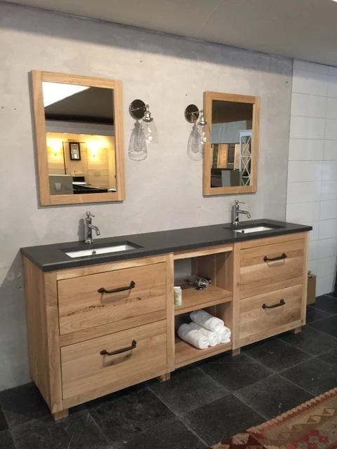 Waschtisch Eiche massiv, Doppelwaschtisch im Landhausstil, Breite 163 cm