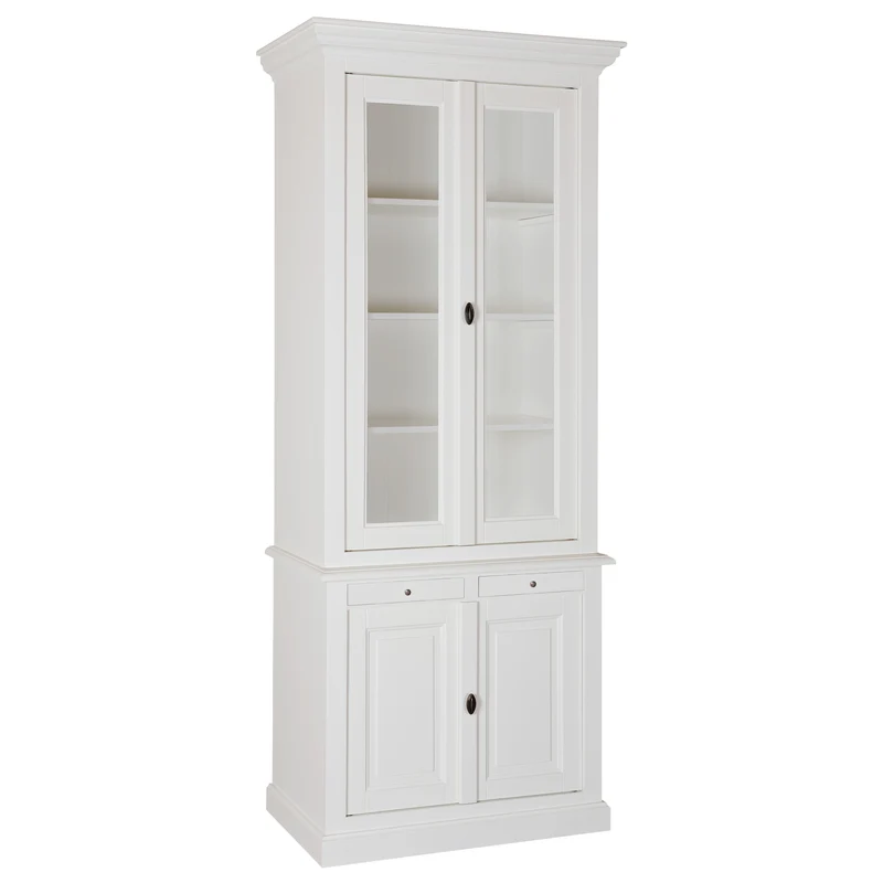 Vitrinenschrank weiß, Geschirrschrank weiß, Vitrine weiß, Wohnzimmerschrank im Landhausstil, Breite 100 cm