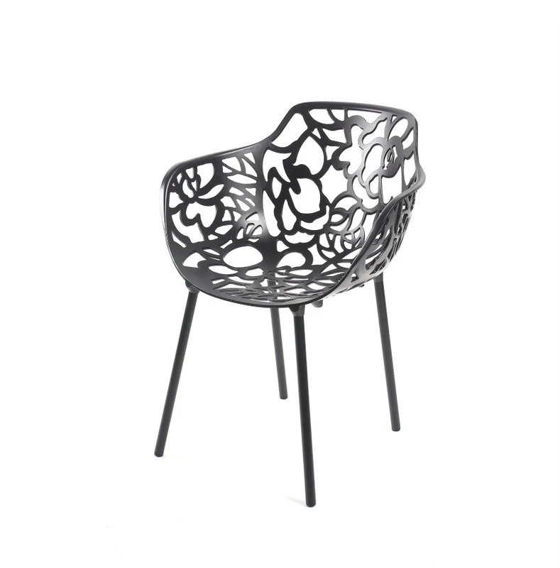 4er Set, Gartenstuhl schwarz, Designstuhl aus Aluminium, Outdoor-Stuhl schwarz