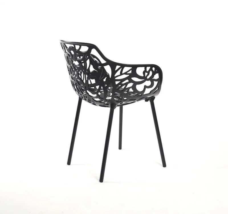 4er Set, Gartenstuhl schwarz, Designstuhl aus Aluminium, Outdoor-Stuhl schwarz
