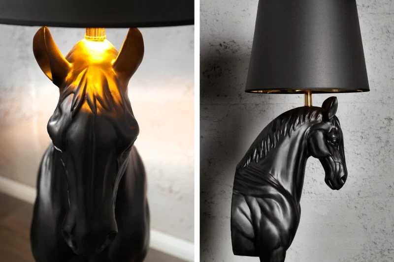Stehleuchte schwarz Pferd, Stehlampe schwarz mit Lampenschirm