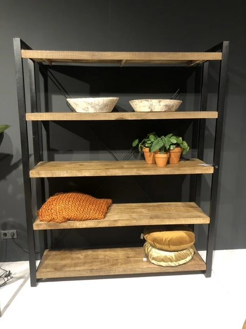 Regal Industriedesign, Bücherregal Metall Holz, Breite 160 cm