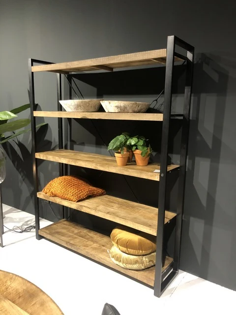 Regal Industriedesign, Bücherregal Metall Holz, Breite 160 cm