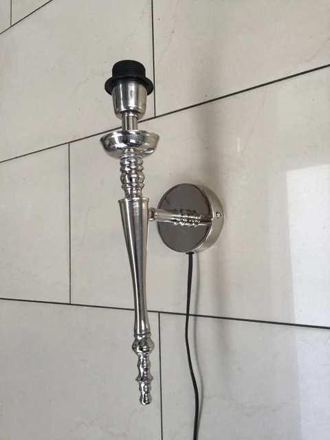 Wandlampe silber mit Lampenschirm weiß, Wandleuchte verchromt Landhaus Lampenschirm weiß