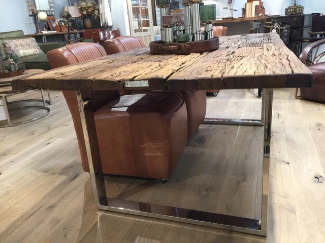 Esstisch Altholz, Tisch Gestell verchromt Metall, Maße 240 x 100 cm