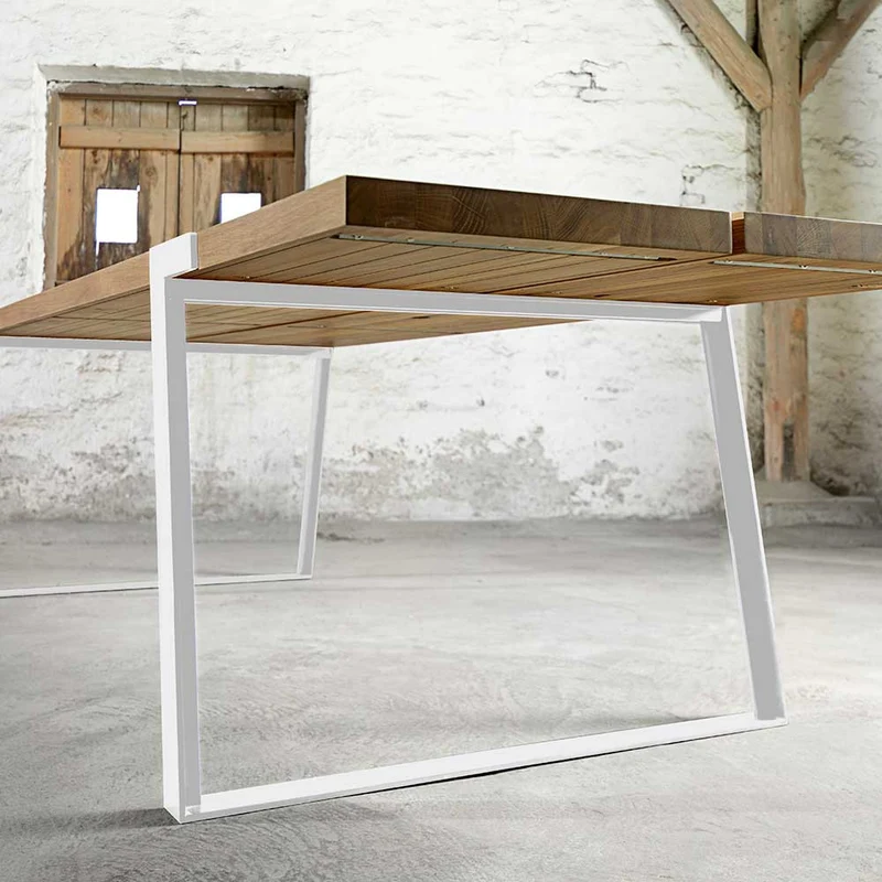 Esstisch Eiche-Natur Tischplatte weiße Tischbeine, Tisch Massiv-Eiche Metall weiß, Maße 290 x 100 cm