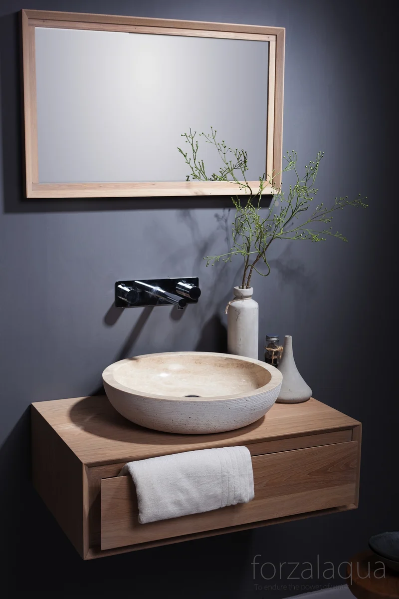 Waschbecken rund beige, Aufsatzwaschbecken rund Naturstein beige, Durchmesser 40 cm