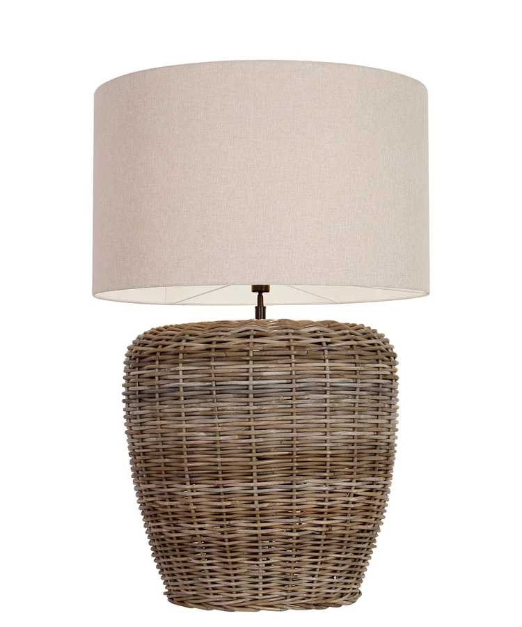 Tischlampe Rattan, Tischleuchte Rattan mit Lampenschirm, Durchmesser 65-75 cm