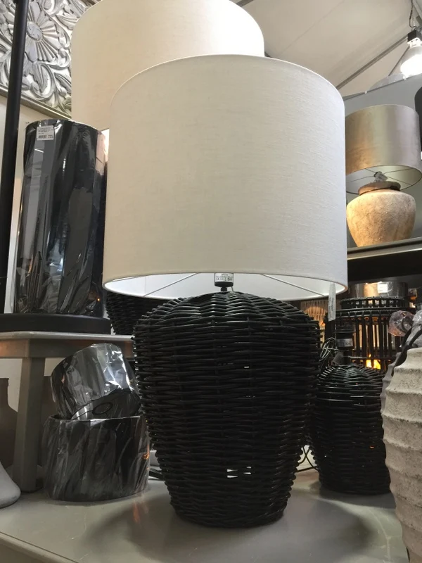 Lampenfuß Tischlampe Rattan schwarz, Tischleuchte schwarz Rattan, Durchmesser 65 cm