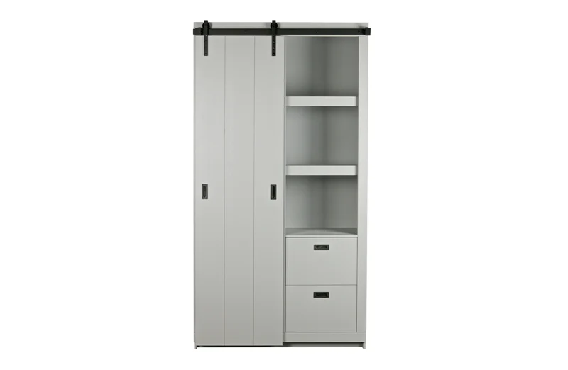 Kleiderschrank grau, Schrank grau Massivholz, Kinderzimmerschrank grau, Breite 122 cm