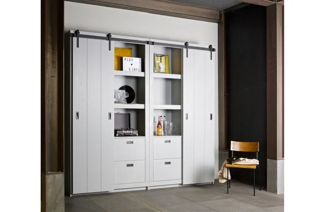 Kleiderschrank grau, Schrank grau Massivholz, Kinderzimmerschrank grau, Breite 122 cm