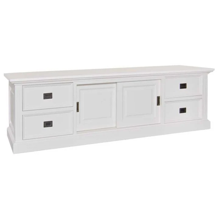 TV Schrank weiß Landhaus , Lowboard weiß mit Schiebetüren, Breite 200 cm