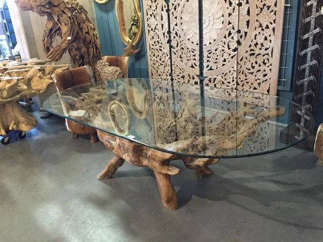 Esstisch Wurzelholz, Tisch Unikat Massivholz und Glas
