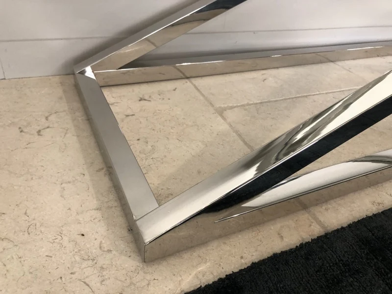 Konsole verchromt Glas-Metall, Sideboard mit Glasplatte, Wandtisch verchromt Glas, Maße 150x40 cm
