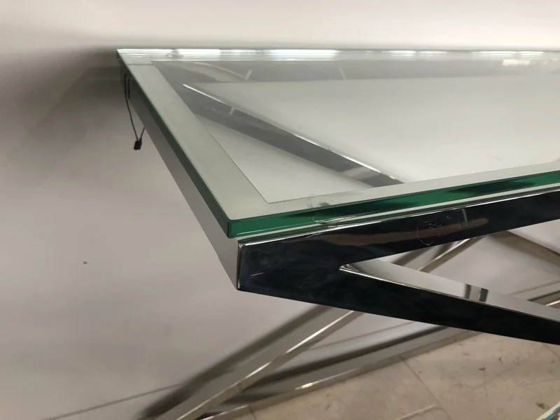 Konsole verchromt Glas-Metall, Sideboard mit Glasplatte, Wandtisch verchromt Glas, Maße 150x40 cm
