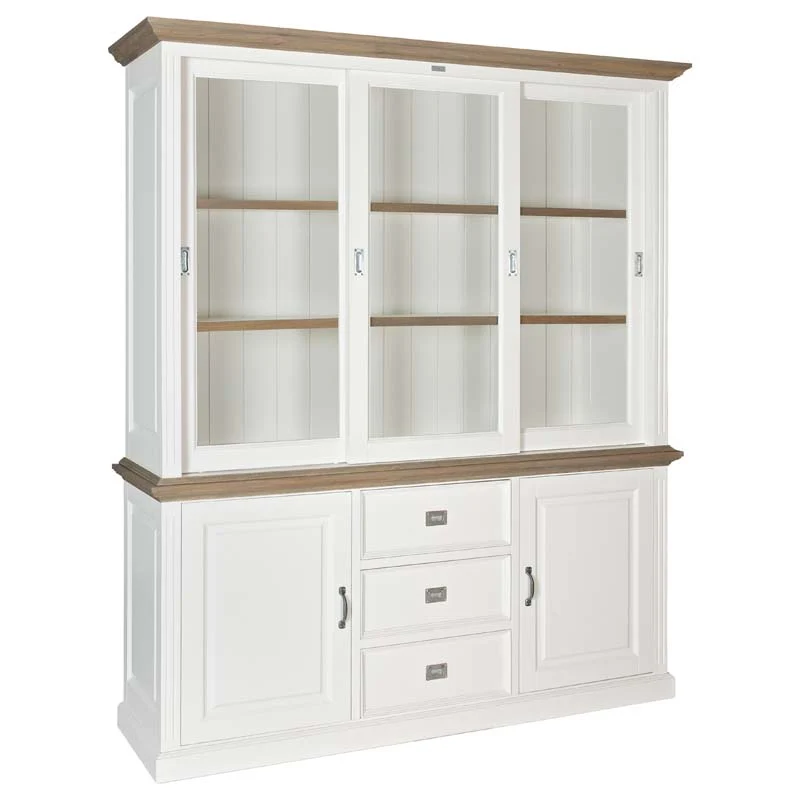 Vitrine weiß Landhaus, Vitrinenschrank weiß, Geschirrschrank weiß, Wohnzimmerschrank Landhausstil, Breite 200 cm