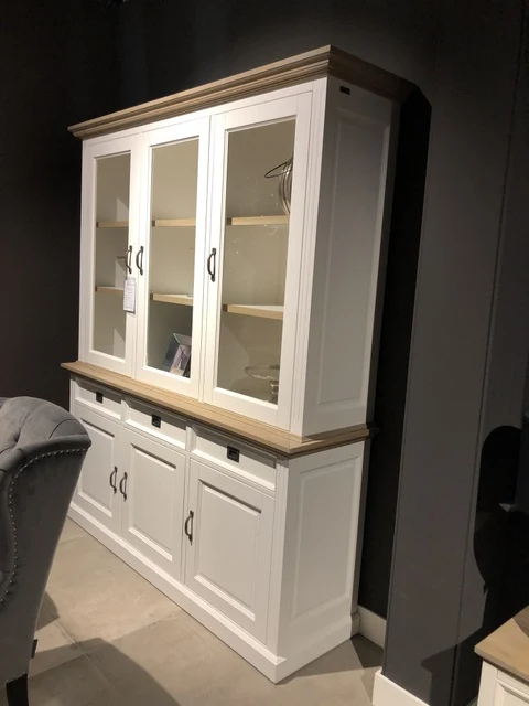Vitrine weiß Landhaus, Vitrinenschrank weiß, Geschirrschrank weiß, Wohnzimmerschrank Landhausstil, Breite 189 cm