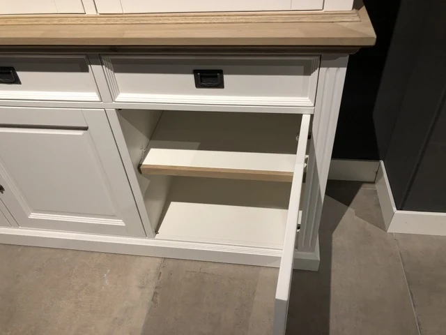 Vitrine weiß Landhaus, Vitrinenschrank weiß, Geschirrschrank weiß, Wohnzimmerschrank Landhausstil, Breite 189 cm