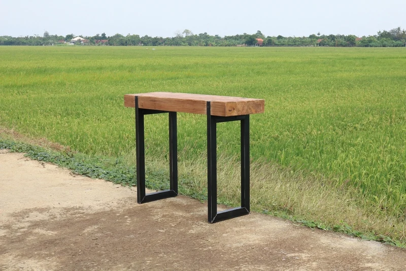 Konsole Teakholz Industriedesign, Wandtisch Teak Industriedesign Metall Gestell, Konsole Teak, Breite 120 cm