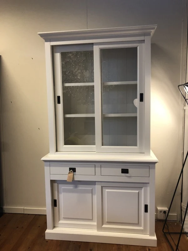 Vitrine weiß Landhaus, Geschirrschrank weiß Landhaus, Vitrinenschrank weiß Landhausstil, andere Farben optional wählbar, Breite 126 cm