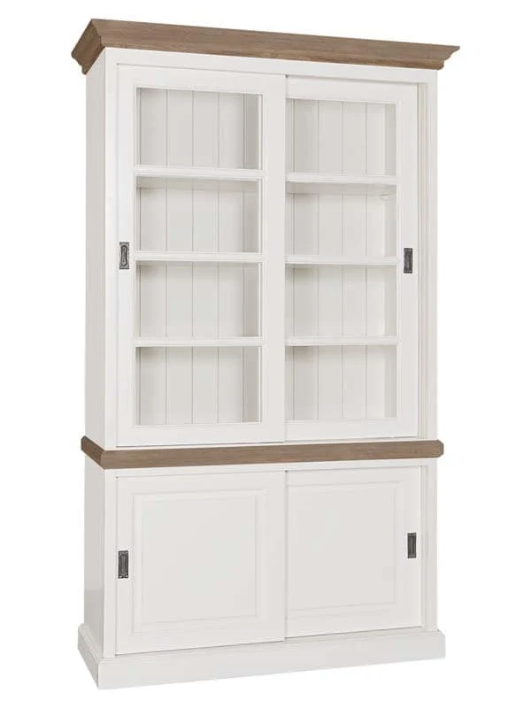 Vitrine weiß Landhaus, Buffetschrank weiß, Vitrinenschrank weiß, Wohnzimmerschrank im Landhausstil, Breite 132 cm
