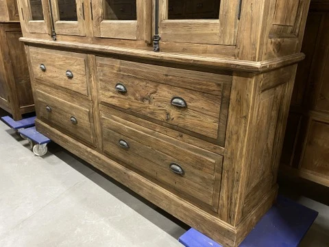 Vitrine Teakholz, Buffetschrank Teakholz, Geschirrschrank Teak, Landhaus Buffetschrank Teak, Breite 170 cm