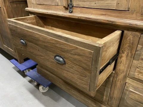 Vitrine Teakholz, Buffetschrank Teakholz, Geschirrschrank Teak, Landhaus Buffetschrank Teak, Breite 170 cm