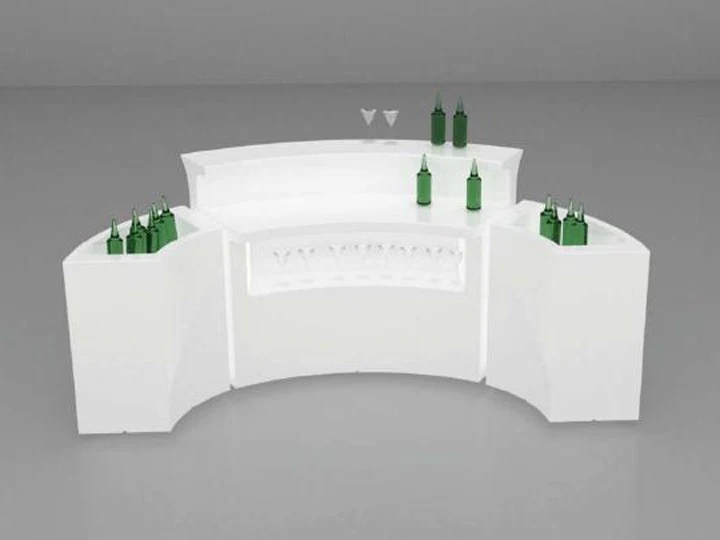 3er Set 1 Bartheke und 2 ICE Elemente Kunststoff, Bartheke weiß, Bartresen weiß mit Beleuchtung, Bar weiß Kunststoff, Breite 360 cm
