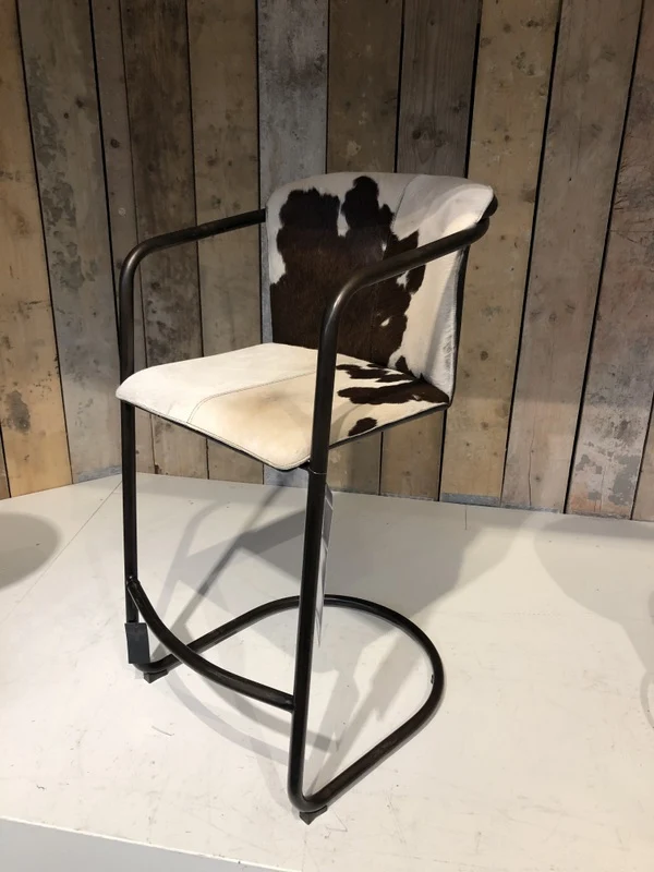 Barstuhl Kuhfell schwarz-weiß-braun Industriedesign, Barstuhl Industriedesign , Sitzhöhe 65 cm