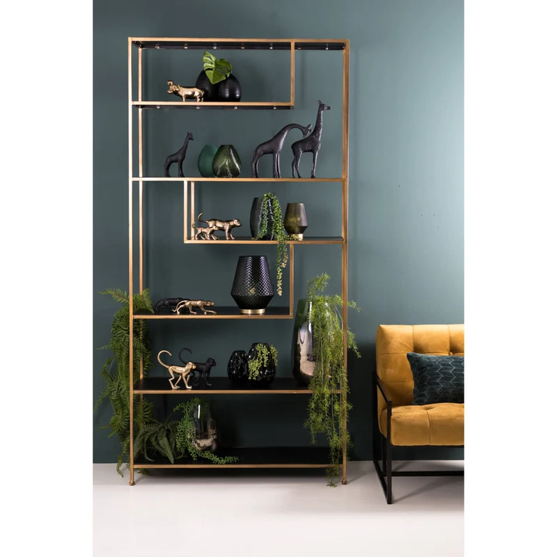 Metall Regal Gold-schwarz Industriedesign, Bücherregal Metall schwarz, Regal Metall, Breite 100 cm