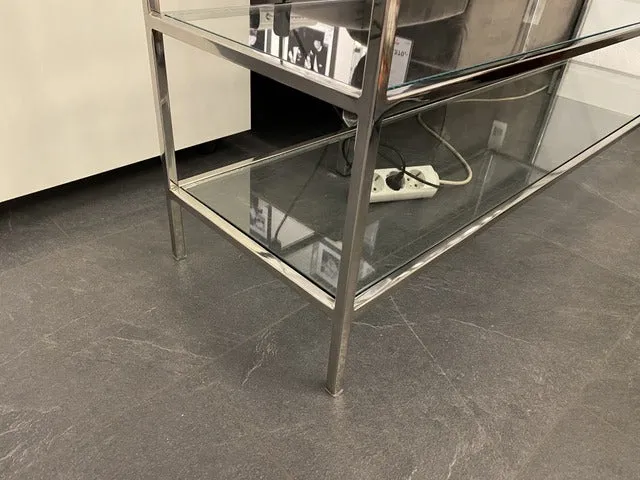 Konsole Silber, Wandtisch Regal Glas-Metall, Glas Regal Metall, Breite 140 cm