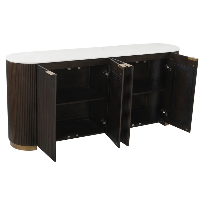 Sideboard Holz braun, Anrichte braun Marmorplatte weiß, Sideboard braun Marmor, Breite 180 cm