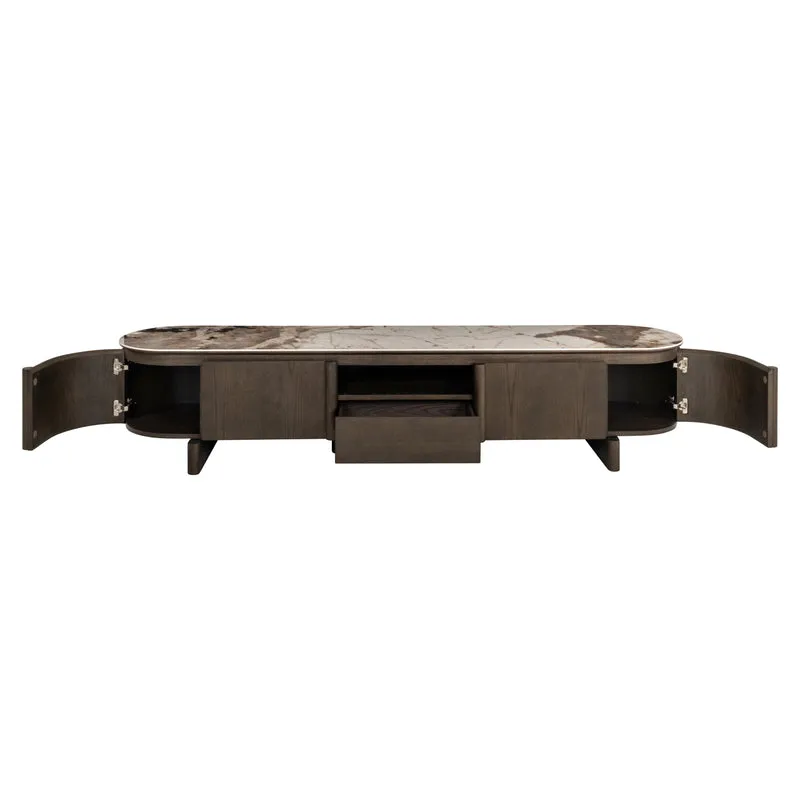 Fernsehschrank braun oval, TV Schrank Keramik braun, Lowboard braun, Breite 220 cm