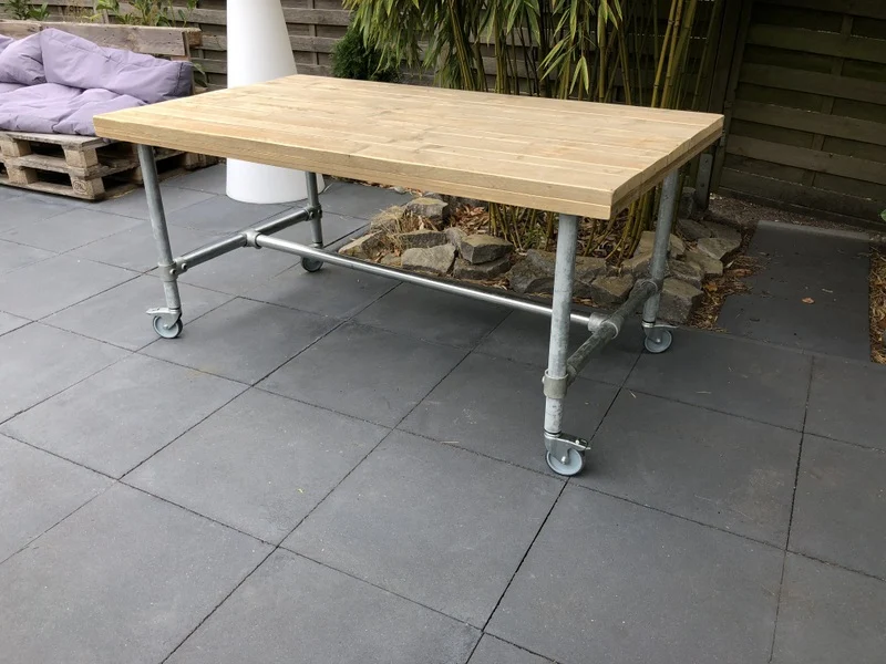 Tischgestell auf Rollen Industriedesign, Gestell Rohrgestell Metall, Maße 204 x 73 cm