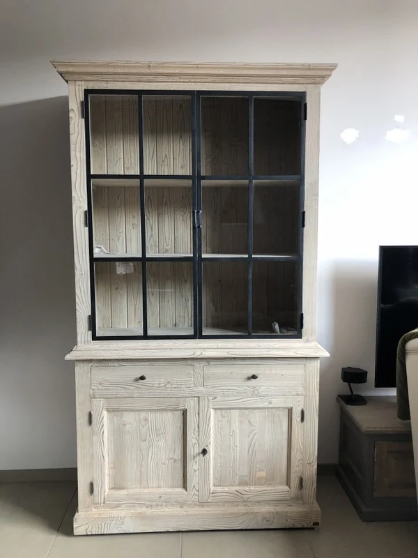Vitrine Landhaus, Geschirrschrank Massivholz Landhausstil, Küchenschrank Landhaus, Breite 130 cm