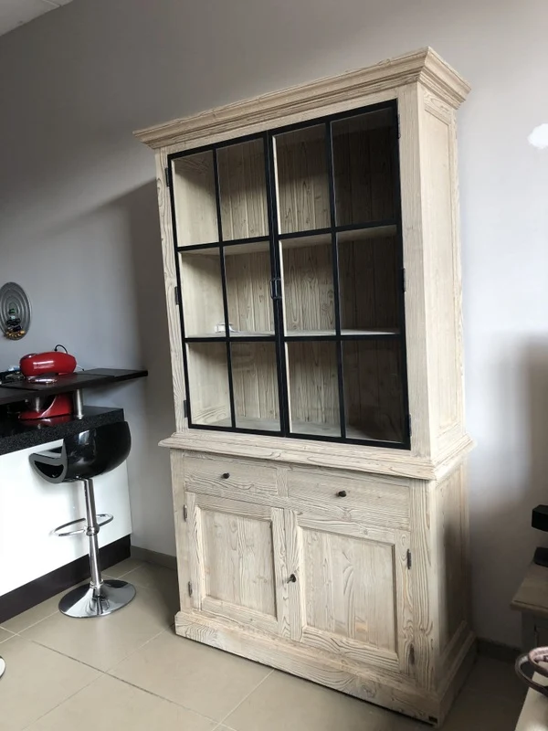 Vitrine Landhaus, Geschirrschrank Massivholz Landhausstil, Küchenschrank Landhaus, Breite 130 cm