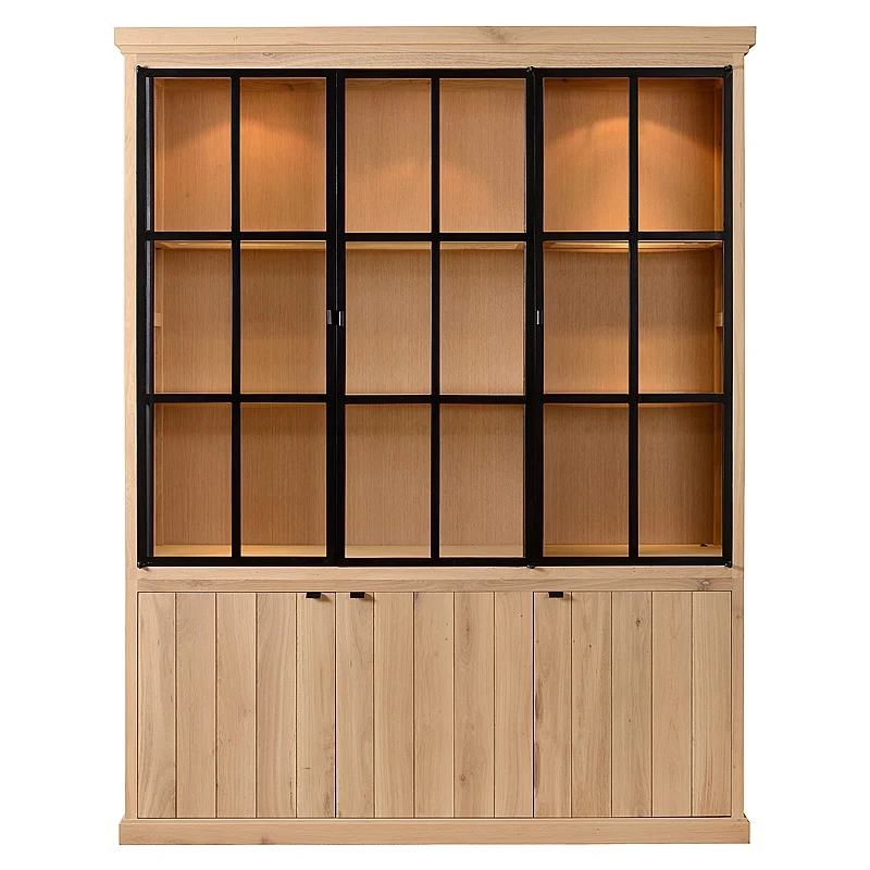 Vitrine Eiche massiv Landhaus, Geschirrschrank Eiche Landhausstil, Schrank Landhaus, Breite 192 cm
