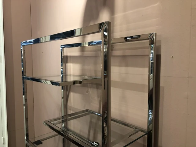 Regal Silber Glas Metall, Bücherregal, Metall-Regal Silber, Maße 90x180 cm