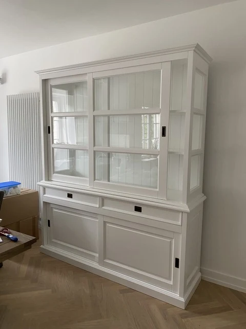 Geschirrschrank weiß Landhaus, Vitrinenschrank weiß Landhausstil, Buffetschrank weiß Landhaus, Breite 186 cm
