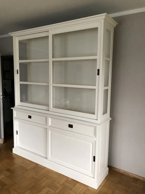 Geschirrschrank weiß Landhaus, Vitrinenschrank weiß Landhausstil, Buffetschrank weiß Landhaus, Breite 186 cm