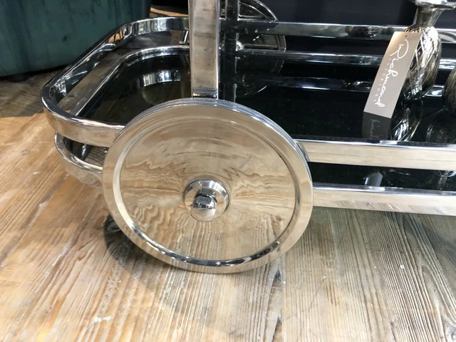 Servierwagen Silber Glas, Servierwagen verchromt Metall Glas, Breite 76 cm