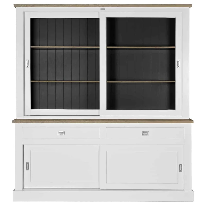 Vitrine weiß Landhaus, Vitrinenschrank weiß Landhaus, Geschirrschrank weiß Landhaus, Wohnzimmerschrank im Landhausstil, Breite 200 cm