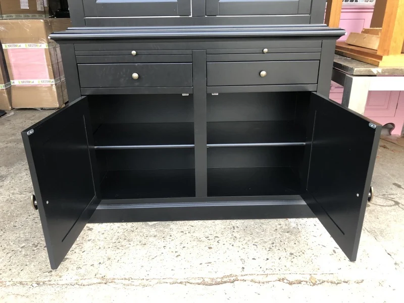 Vitrinenschrank schwarz, Geschirrschrank schwarzLandhausstil, Vitrine Landhaus schwarz, Breite 126 cm