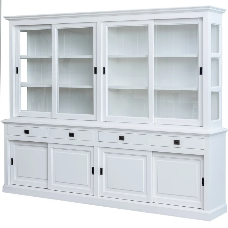 Vitrine weiß Landhaus, Geschirrschrank weiß Landhaus, Vitrinenschrank weiß Landhausstil, Breite 300 cm